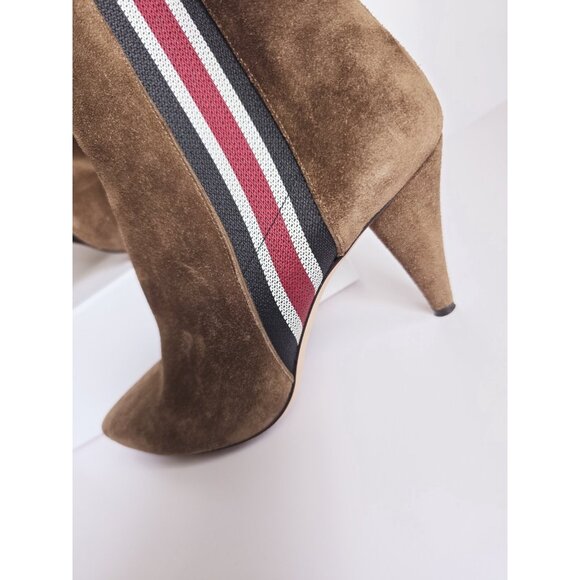 Veronica Beard Flynn Brown Suede Leather Stripe Cone Heel Boots Booties 38 7 - Picture 4 of 11